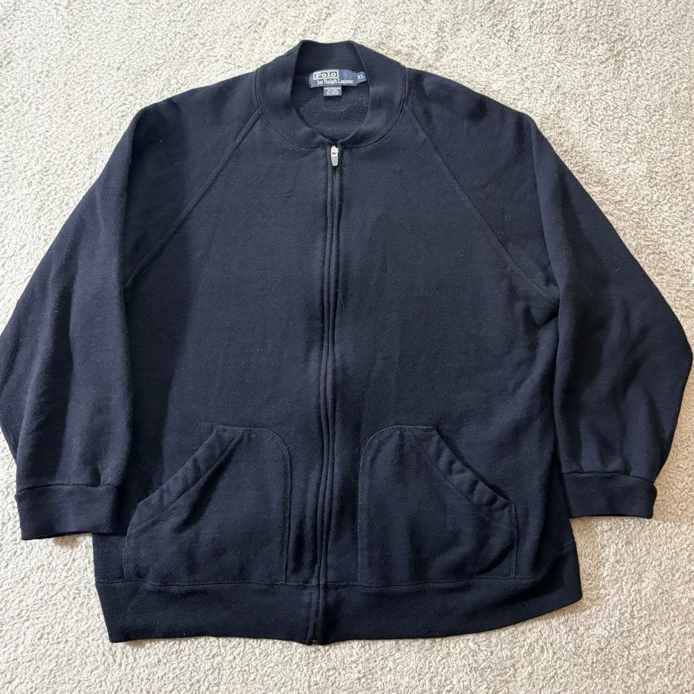 Polo Ralph Lauren Sweater Mens XL Navy Blue Wool Blend Full Zip‎ Grandpa Classic